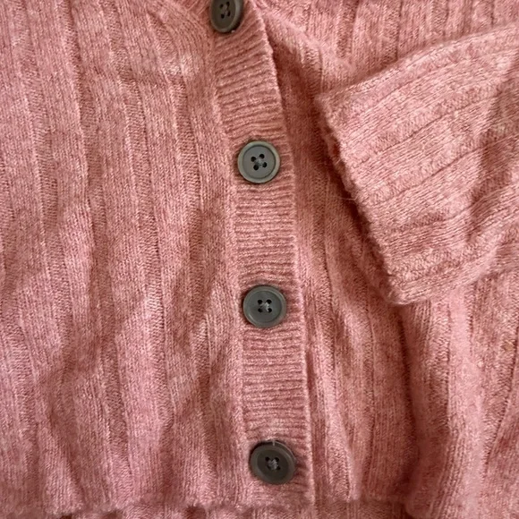 Pink Ribbed Button-Up Cardigan - Picture 2 of 4